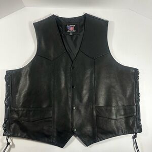 ALLSTATE LEATHER Mens 54 Black Biker Vest Lace Up Sides Classic Durable
